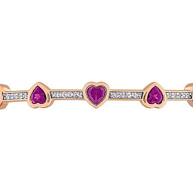Stella Grace Sterling Silver Rhodolite Garnet & White Topaz Heart Station Bangle Bracelet