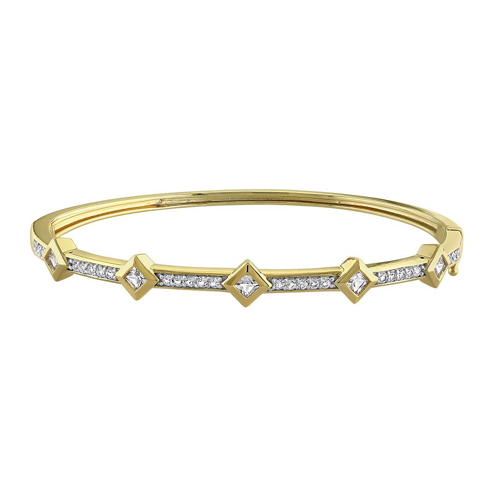 Stella Grace Sterling Silver White Topaz Station Bangle Bracelet