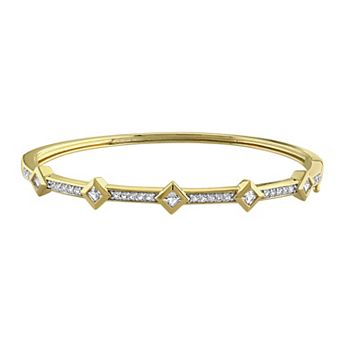 Stella Grace Sterling Silver White Topaz Station Bangle Bracelet