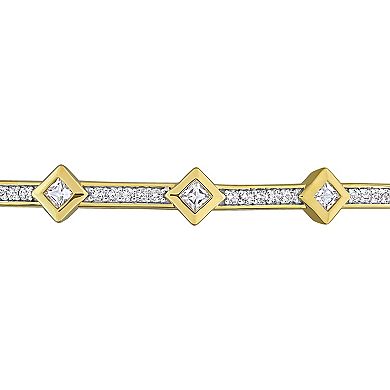 Stella Grace Sterling Silver White Topaz Station Bangle Bracelet