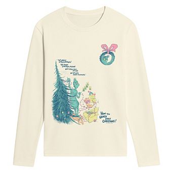 Men's Dr. Seuss How The Grinch Stole Christmas Scene Vintage Long Sleeve Graphic T-Shirt