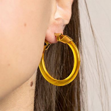 14K Gold Over Brass 1.5 inch Acrylic Classic Flat Hoop Earrings