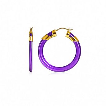 14K Gold Over Brass 1.5 inch Acrylic Classic Flat Hoop Earrings
