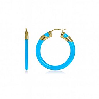 14K Gold Over Brass 1.5 inch Acrylic Classic Flat Hoop Earrings