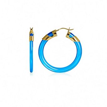 14K Gold Over Brass 1.5 inch Acrylic Classic Flat Hoop Earrings