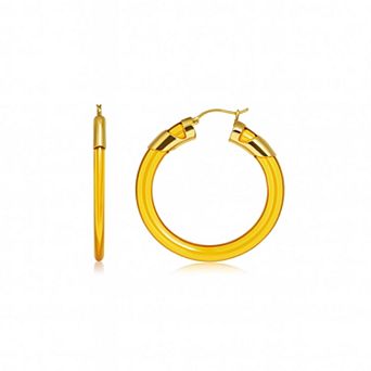 14K Gold Over Brass 1.5 inch Acrylic Classic Flat Hoop Earrings