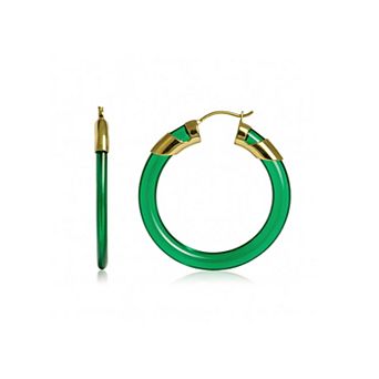 14K Gold Over Brass 1.5 inch Acrylic Classic Flat Hoop Earrings