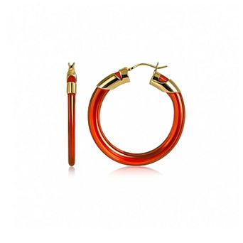 14K Gold Over Brass 1.5 inch Acrylic Classic Flat Hoop Earrings