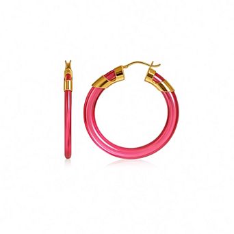 14K Gold Over Brass 1.5 inch Acrylic Classic Flat Hoop Earrings