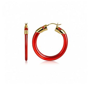 14K Gold Over Brass 1.5 inch Acrylic Classic Flat Hoop Earrings
