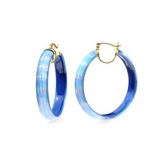 14K Yellow Gold Over Sterling Silver Large Iridescent Acrylic Hoop Earrings