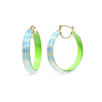 14K Yellow Gold Over Sterling Silver Large Iridescent Acrylic Hoop Earrings