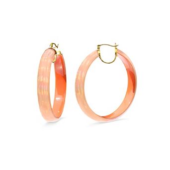 14K Yellow Gold Over Sterling Silver Large Iridescent Acrylic Hoop Earrings