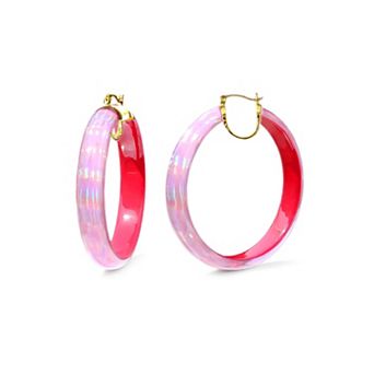 14K Yellow Gold Over Sterling Silver Large Iridescent Acrylic Hoop Earrings