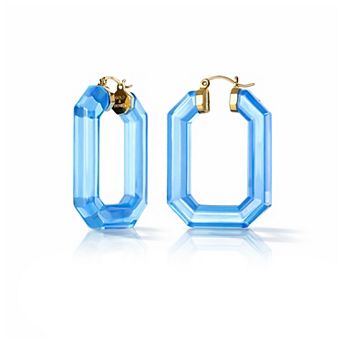 14K Yellow Gold Over Sterling Silver Emerald Gem Acrylic Hoop Earrings