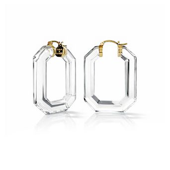 14K Yellow Gold Over Sterling Silver Emerald Gem Acrylic Hoop Earrings