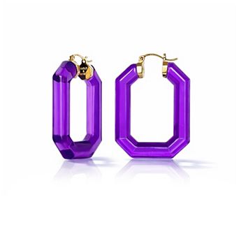 14K Yellow Gold Over Sterling Silver Emerald Gem Acrylic Hoop Earrings