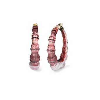 14K Yellow Gold Over Sterling Silver Acrylic and Hand Painted Enamel Bamboo Illusion Hoop Earrings