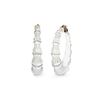14K Yellow Gold Over Sterling Silver Acrylic and Hand Painted Enamel Bamboo Illusion Hoop Earrings