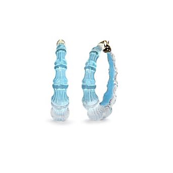 14K Yellow Gold Over Sterling Silver Acrylic and Hand Painted Enamel Bamboo Illusion Hoop Earrings