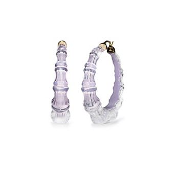 14K Yellow Gold Over Sterling Silver Acrylic and Hand Painted Enamel Bamboo Illusion Hoop Earrings