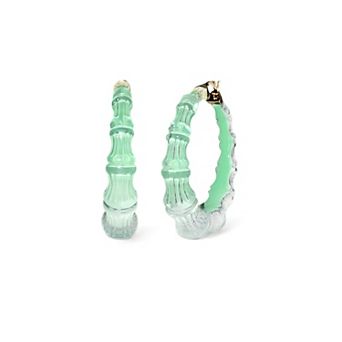 14K Yellow Gold Over Sterling Silver Acrylic and Hand Painted Enamel Bamboo Illusion Hoop Earrings