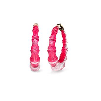 14K Yellow Gold Over Sterling Silver Acrylic and Hand Painted Enamel Bamboo Illusion Hoop Earrings