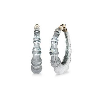 14K Yellow Gold Over Sterling Silver Acrylic and Hand Painted Enamel Bamboo Illusion Hoop Earrings