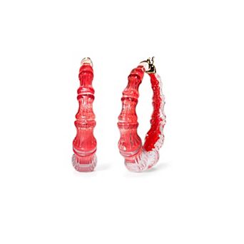 14K Yellow Gold Over Sterling Silver Acrylic and Hand Painted Enamel Bamboo Illusion Hoop Earrings