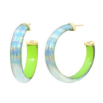 14K Yellow Gold Over Sterling Silver Iridescent Acrylic Hoop Earrings