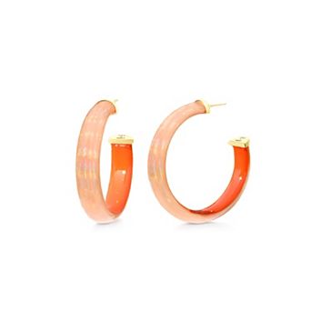 14K Yellow Gold Over Sterling Silver Iridescent Acrylic Hoop Earrings