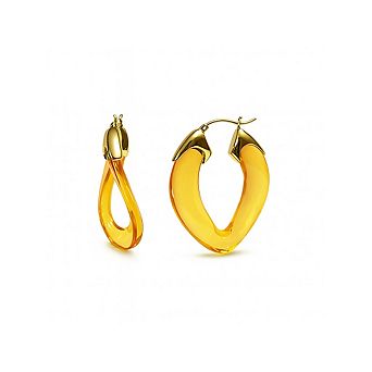 14K Gold Over Brass 1.5 inch Acrylic Curb Link Lucite Birthstone Hoop Earrings