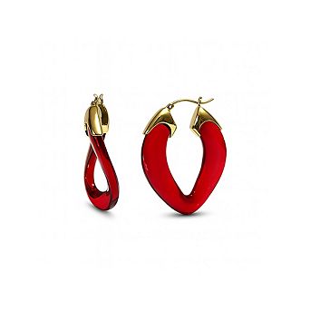 14K Gold Over Brass 1.5 inch Acrylic Curb Link Lucite Birthstone Hoop Earrings