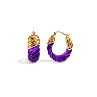 14K Gold Over Brass 1.5 inch Acrylic Rope Shrimp Lucite Birthstone Hoop Earrings