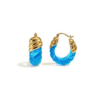 14K Gold Over Brass 1.5 inch Acrylic Rope Shrimp Lucite Birthstone Hoop Earrings