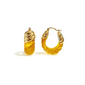 14K Gold Over Brass 1.5 inch Acrylic Rope Shrimp Lucite Birthstone Hoop Earrings