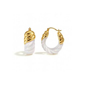 14K Gold Over Brass 1.5 inch Acrylic Rope Shrimp Lucite Birthstone Hoop Earrings