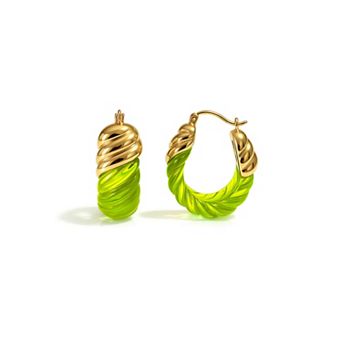 14K Gold Over Brass 1.5 inch Acrylic Rope Shrimp Lucite Birthstone Hoop Earrings