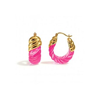 14K Gold Over Brass 1.5 inch Acrylic Rope Shrimp Lucite Birthstone Hoop Earrings