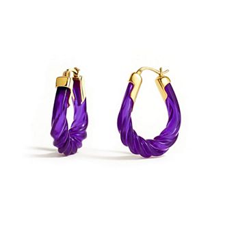 14K Gold Over Brass 1.5 inch Acrylic Rope Twist Oval Lucite Birthstone Hoop Earrings