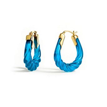 14K Gold Over Brass 1.5 inch Acrylic Rope Twist Oval Lucite Birthstone Hoop Earrings