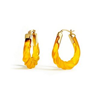 14K Gold Over Brass 1.5 inch Acrylic Rope Twist Oval Lucite Birthstone Hoop Earrings