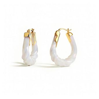 14K Gold Over Brass 1.5 inch Acrylic Rope Twist Oval Lucite Birthstone Hoop Earrings