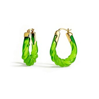 14K Gold Over Brass 1.5 inch Acrylic Rope Twist Oval Lucite Birthstone Hoop Earrings