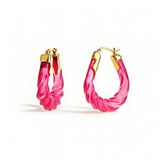 14K Gold Over Brass 1.5 inch Acrylic Rope Twist Oval Lucite Birthstone Hoop Earrings