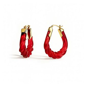 14K Gold Over Brass 1.5 inch Acrylic Rope Twist Oval Lucite Birthstone Hoop Earrings