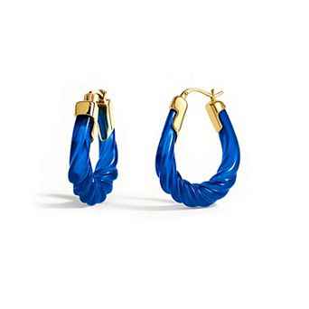 14K Gold Over Brass 1.5 inch Acrylic Rope Twist Oval Lucite Birthstone Hoop Earrings