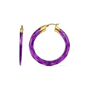 14K Gold Over Brass 1.5 inch Acrylic Swirl Twist Lucite Birthstone Hoop Earrings