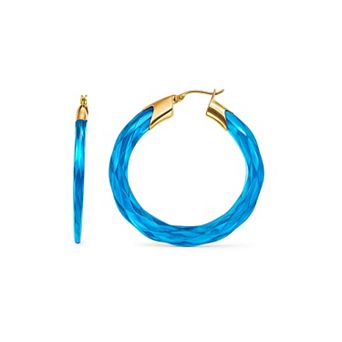 14K Gold Over Brass 1.5 inch Acrylic Swirl Twist Lucite Birthstone Hoop Earrings