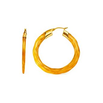 14K Gold Over Brass 1.5 inch Acrylic Swirl Twist Lucite Birthstone Hoop Earrings